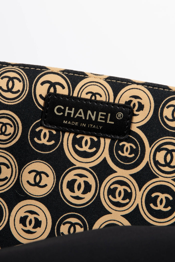 2000s Chanel Black & Beige Jersey Top Handle Bag