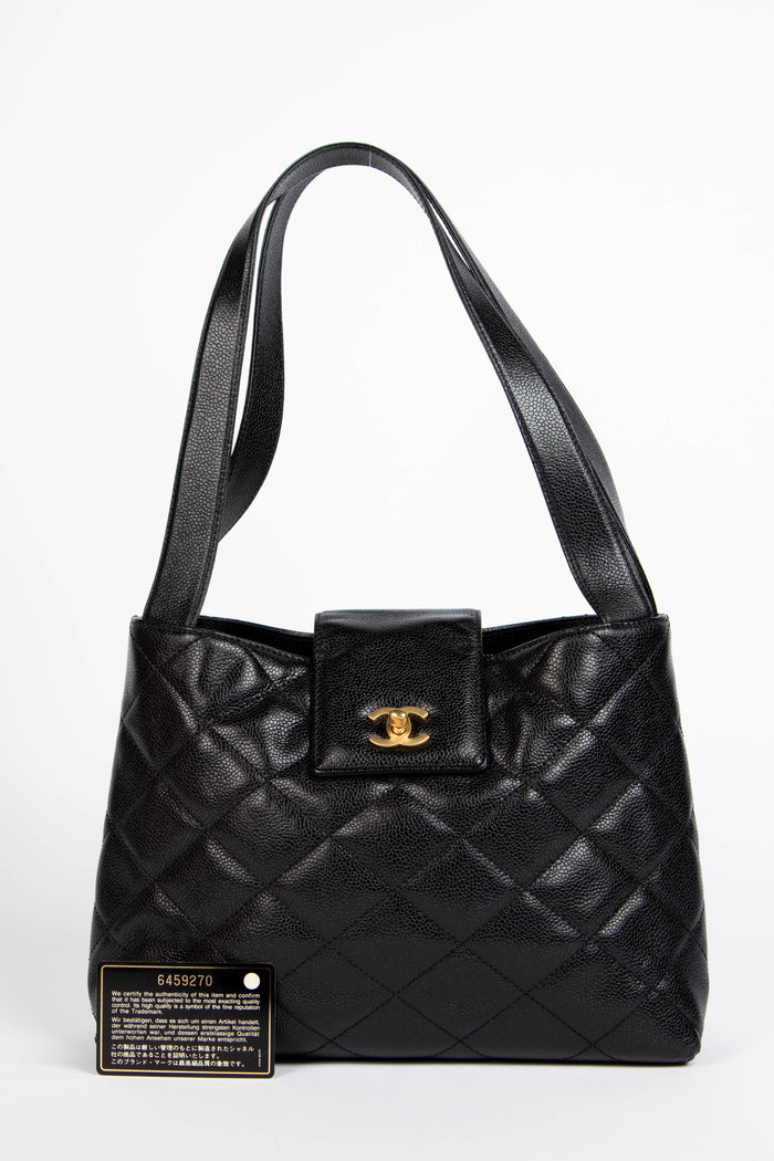 2000s Chanel Black Caviar Leather Shoulder Bag with GHW