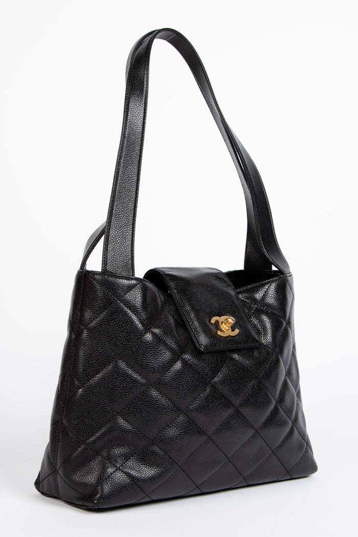 2000s Chanel Black Caviar Leather Shoulder Bag with GHW