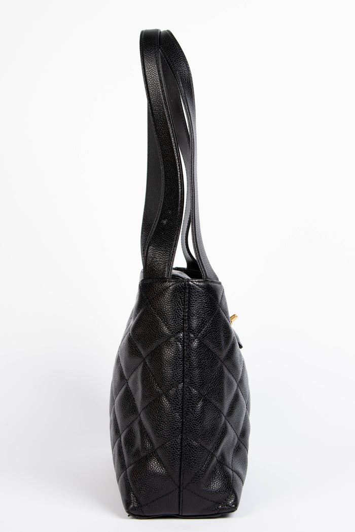 2000s Chanel Black Caviar Leather Shoulder Bag with GHW