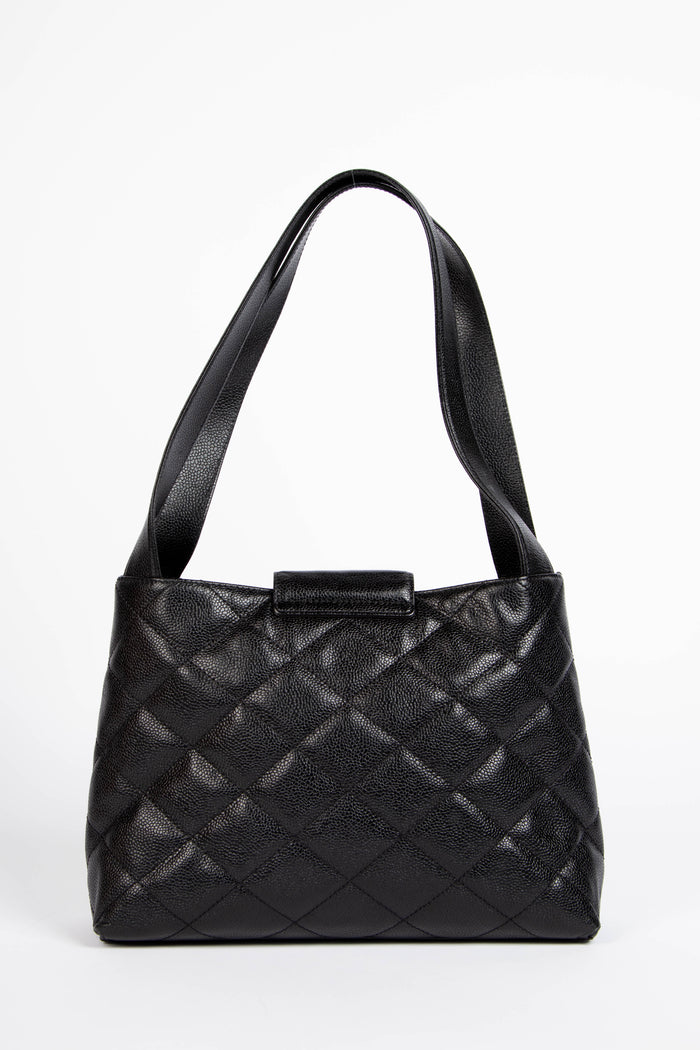 2000s Chanel Black Caviar Leather Shoulder Bag with GHW