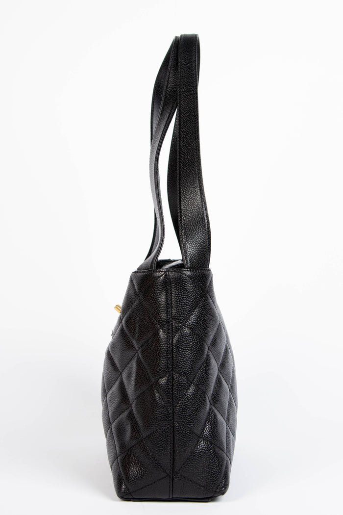 2000s Chanel Black Caviar Leather Shoulder Bag with GHW