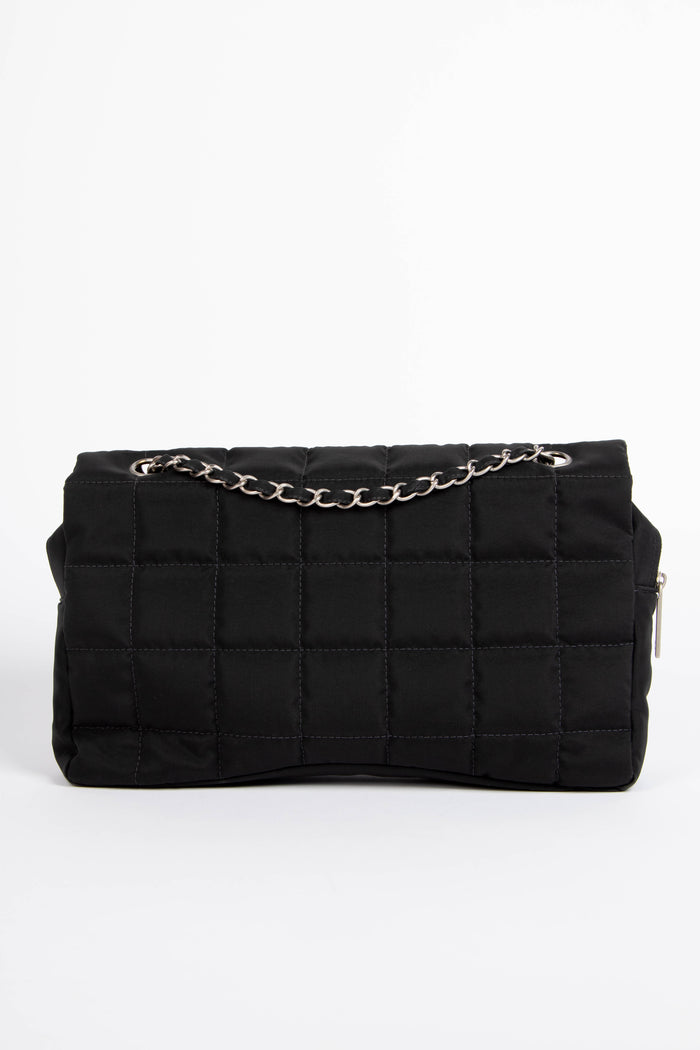 2000s Chanel Black Nylon Single Flap Bag with Brushed Silver Hardware