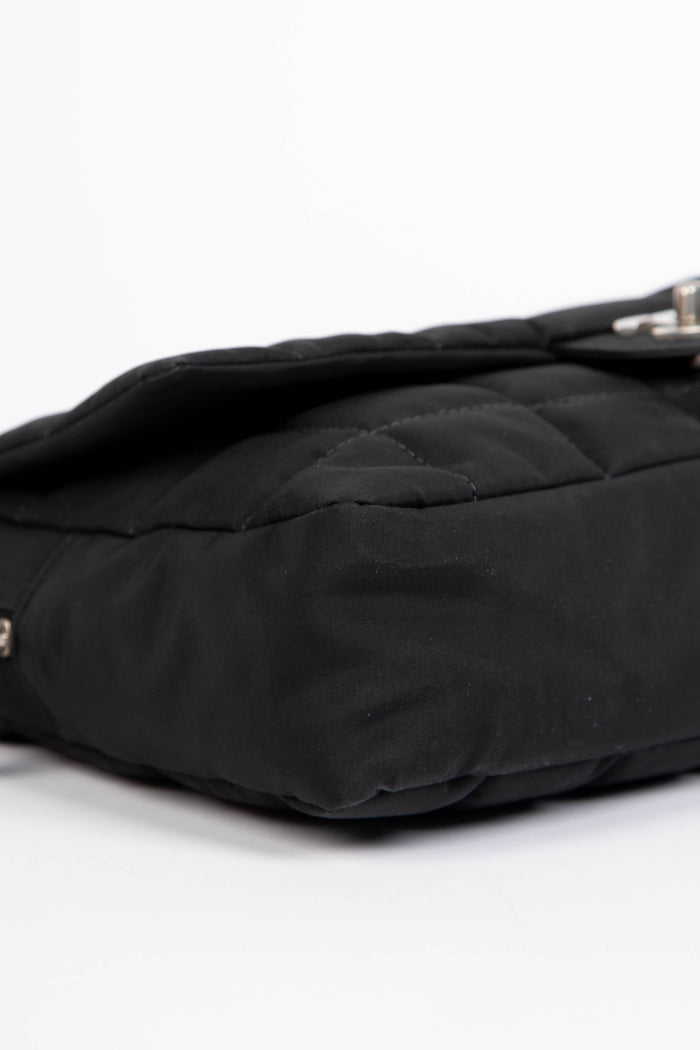 2000s Chanel Black Nylon Single Flap Bag with Brushed Silver Hardware