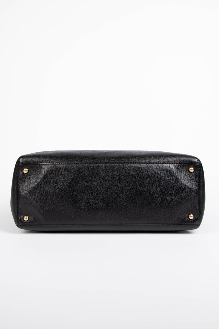 2000s Chanel Black Grained Leather Cerf Executive Shopper Tote Bag