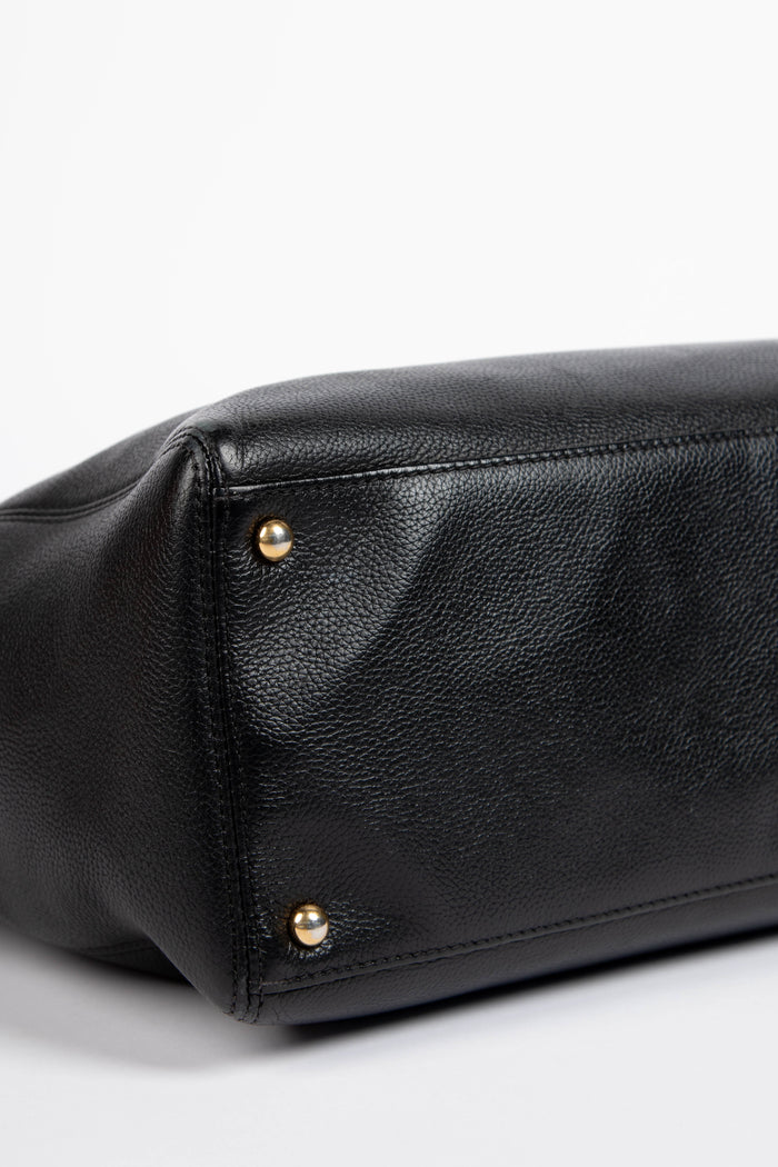 2000s Chanel Black Grained Leather Cerf Executive Shopper Tote Bag