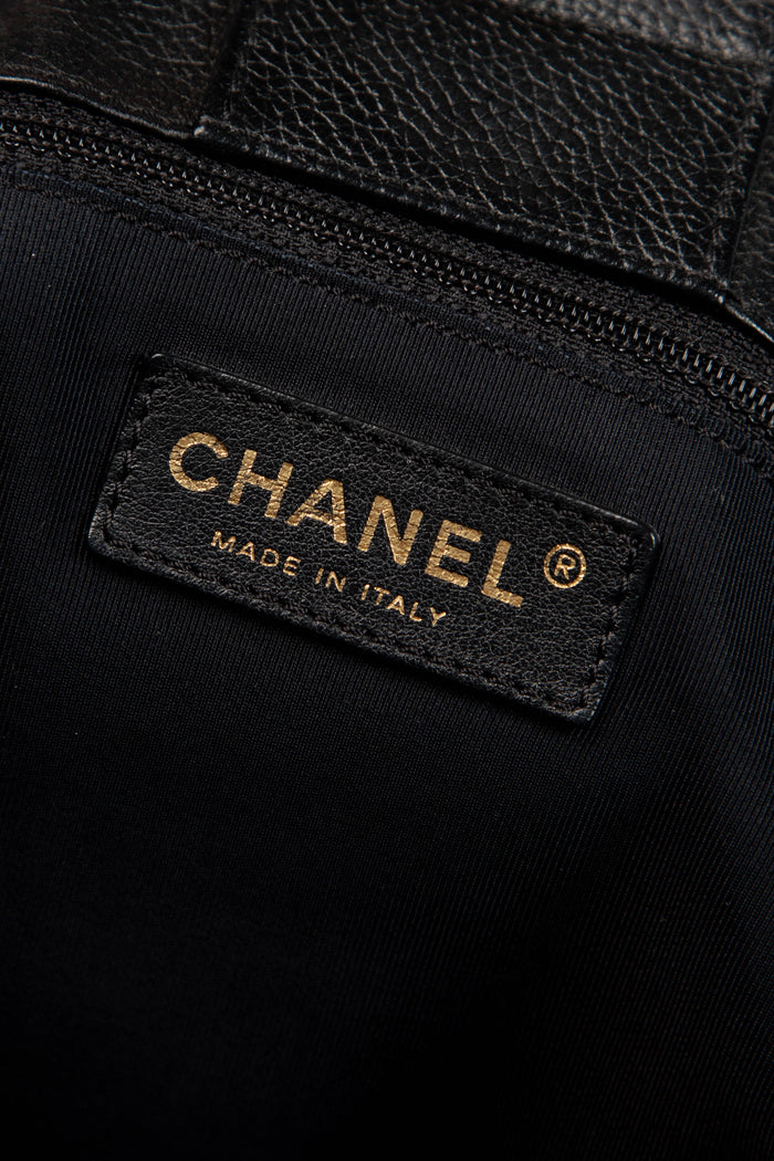 2000s Chanel Black Grained Leather Cerf Executive Shopper Tote Bag