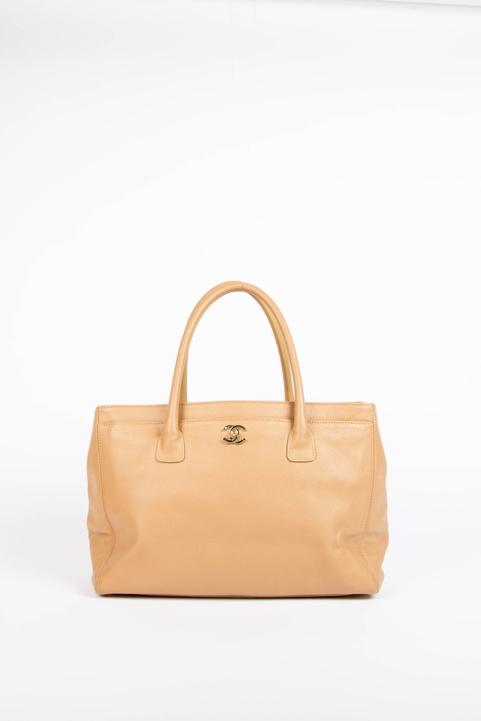 2000s Chanel Beige Grained Leather Cerf Executive Shopper Tote Bag