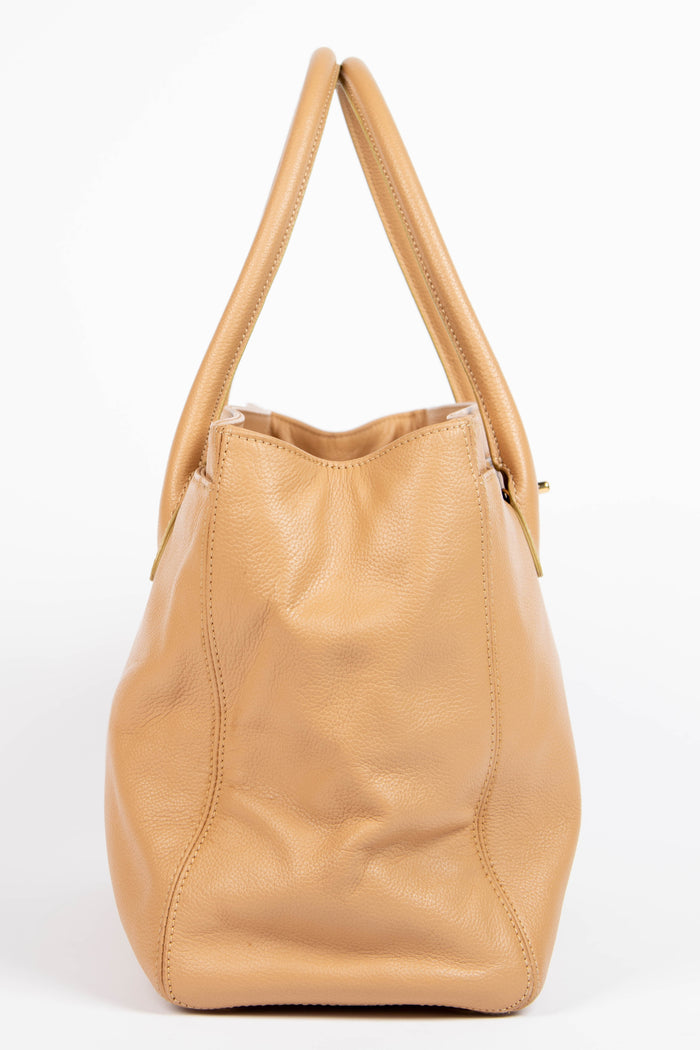 2000s Chanel Beige Grained Leather Cerf Executive Shopper Tote Bag