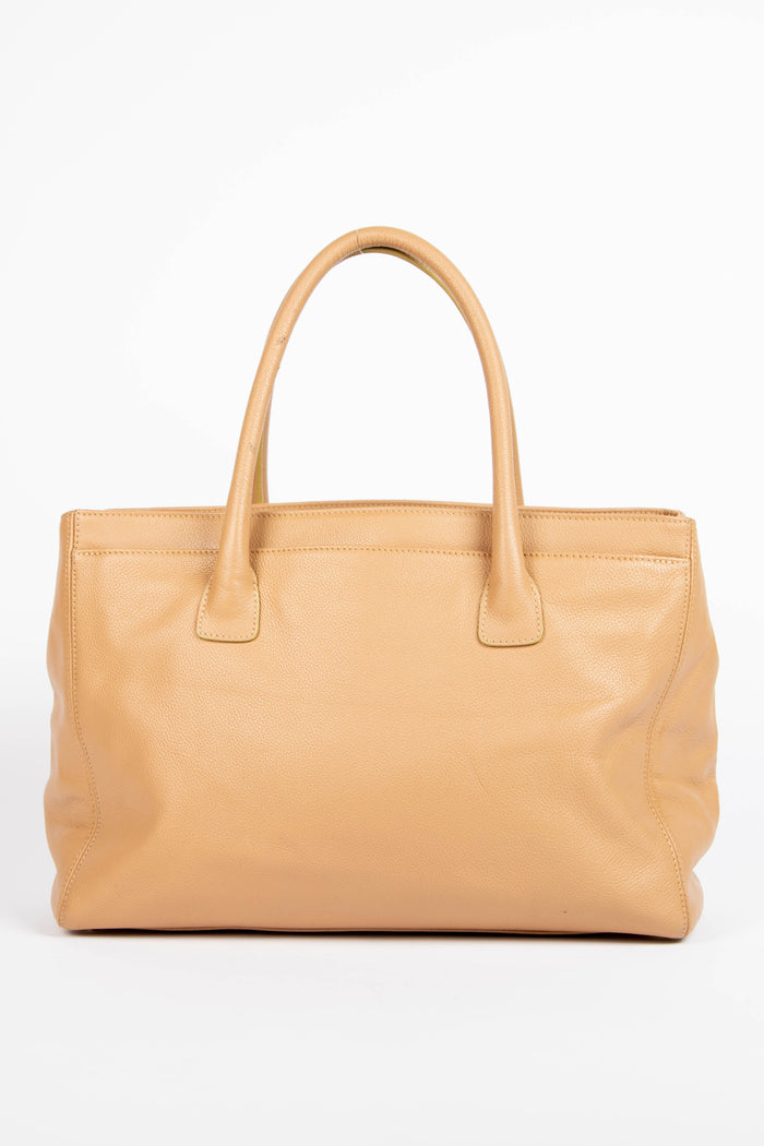 2000s Chanel Beige Grained Leather Cerf Executive Shopper Tote Bag