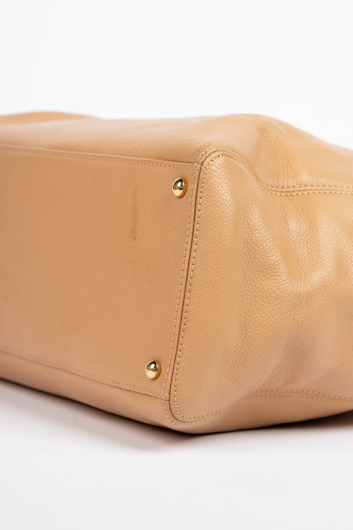 2000s Chanel Beige Grained Leather Cerf Executive Shopper Tote Bag