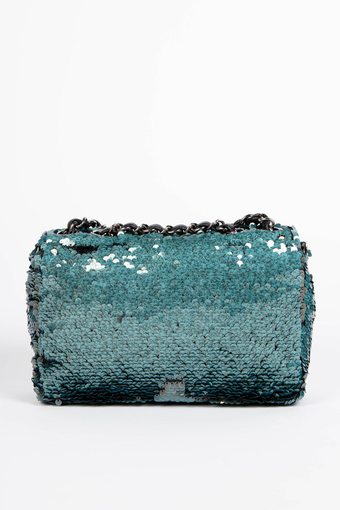 RARE 2010s Chanel Blue Sequin Mini Rectangular Single Flap Bag