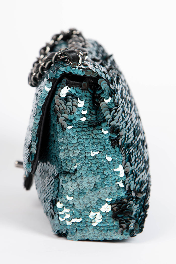RARE 2010s Chanel Blue Sequin Mini Rectangular Single Flap Bag