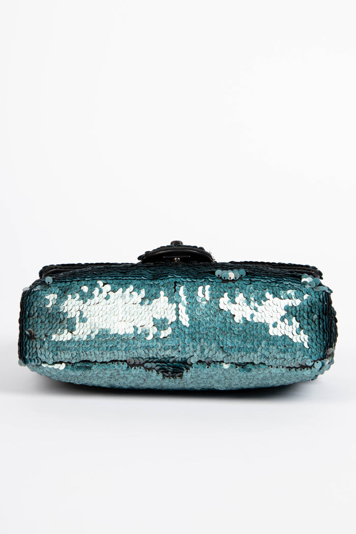 RARE 2010s Chanel Blue Sequin Mini Rectangular Single Flap Bag