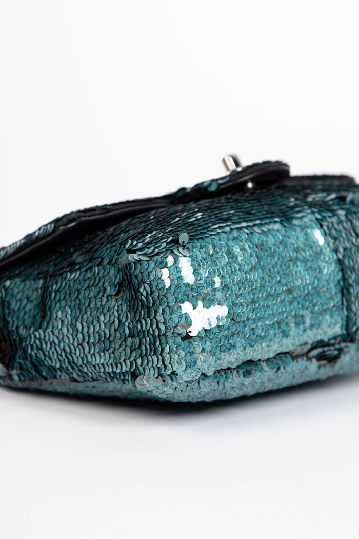 RARE 2010s Chanel Blue Sequin Mini Rectangular Single Flap Bag