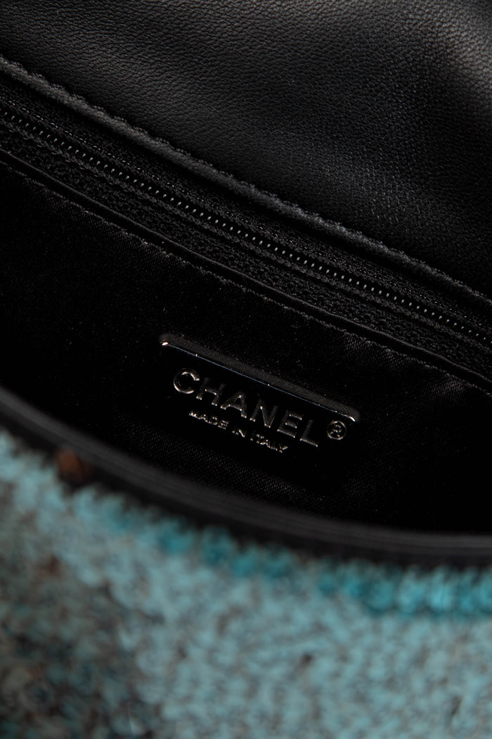 RARE 2010s Chanel Blue Sequin Mini Rectangular Single Flap Bag