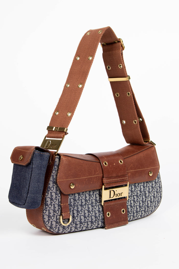 Vintage Christian Dior Navy Monogram Columbus Shoulder Bag