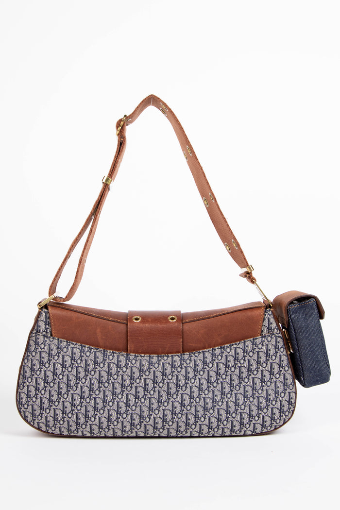 Vintage Christian Dior Navy Monogram Columbus Shoulder Bag