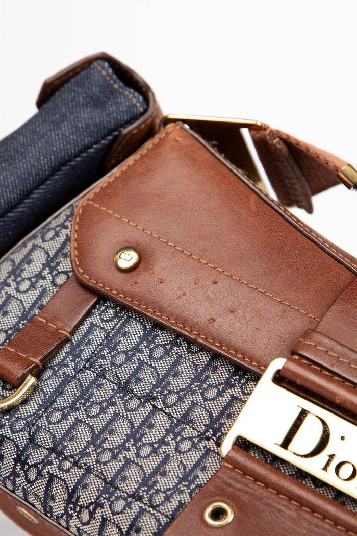 Vintage Christian Dior Navy Monogram Columbus Shoulder Bag