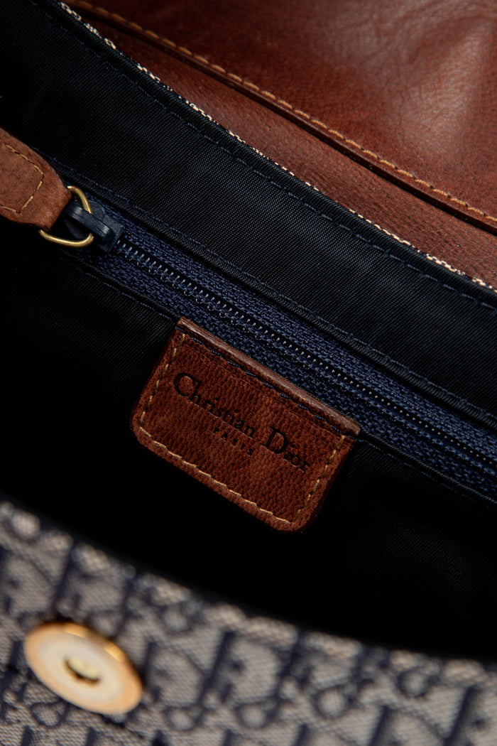 Vintage Christian Dior Navy Monogram Columbus Shoulder Bag