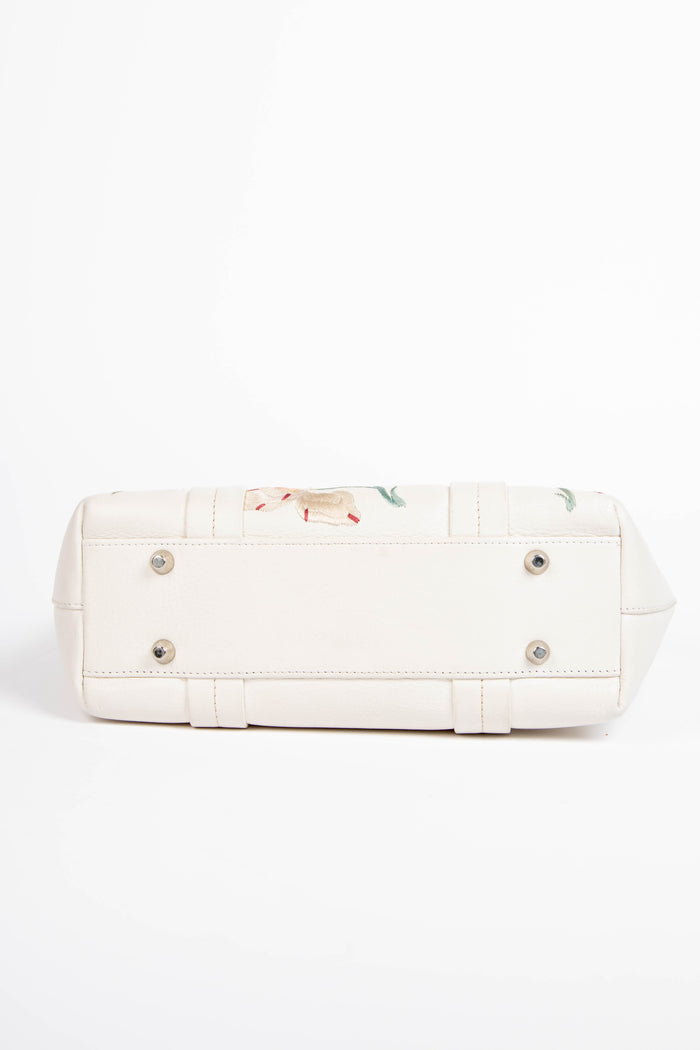 2000s Christian Dior White Leather Frame Floral Tote Bag