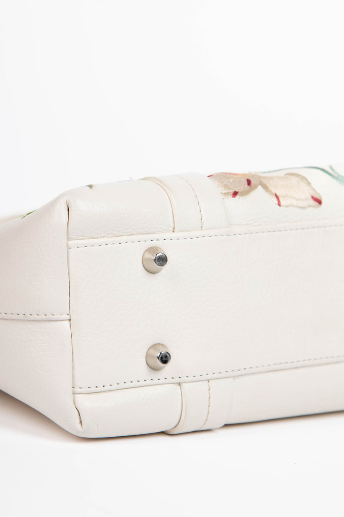 2000s Christian Dior White Leather Frame Floral Tote Bag