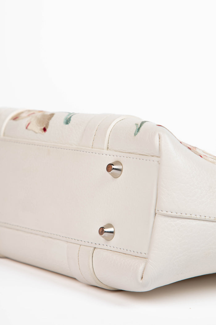 2000s Christian Dior White Leather Frame Floral Tote Bag