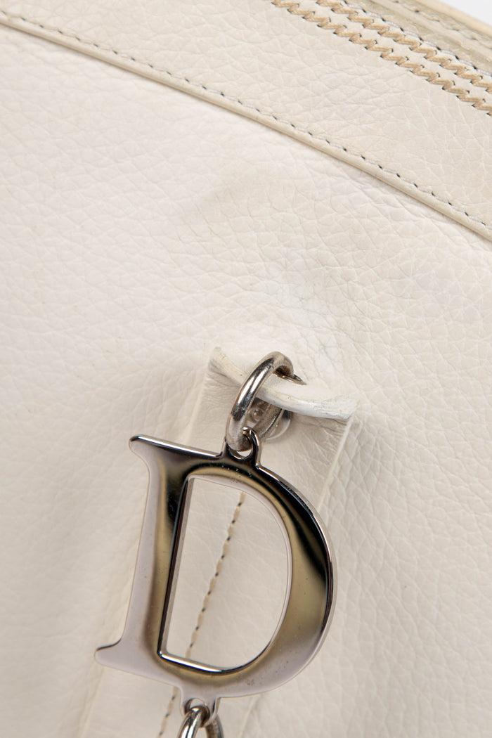 2000s Christian Dior White Leather Frame Floral Tote Bag