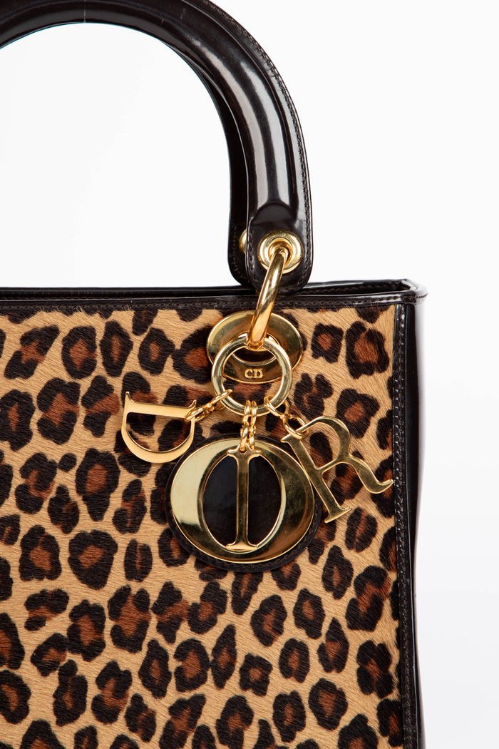 2000s Christian Dior Leopard Print Medium Lady Dior