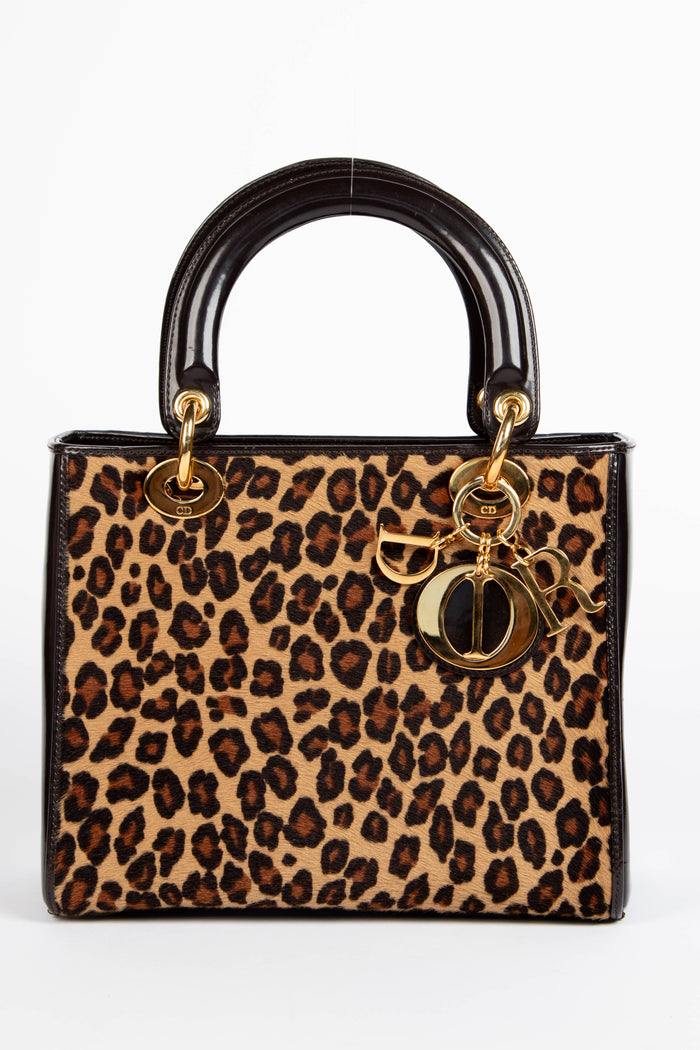 2000s Christian Dior Leopard Print Medium Lady Dior