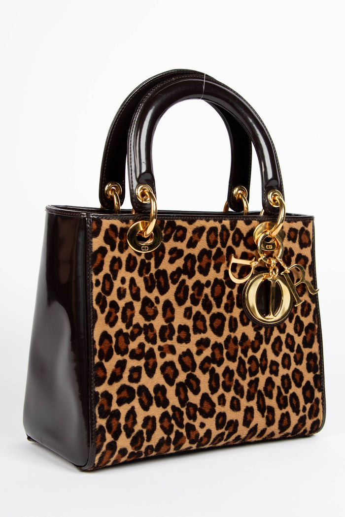 2000s Christian Dior Leopard Print Medium Lady Dior