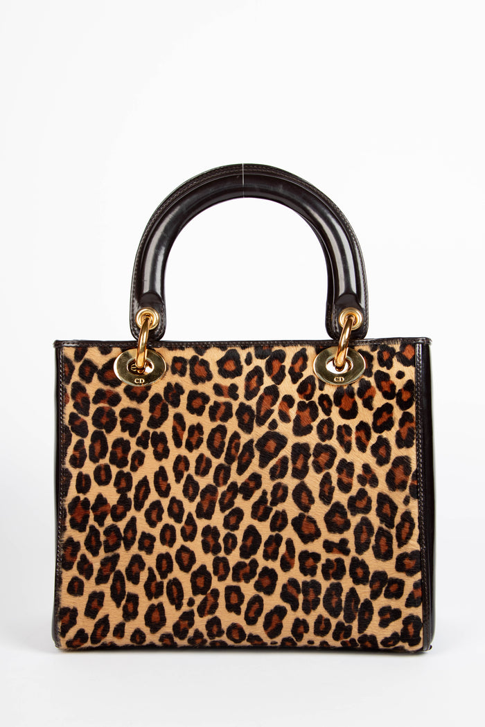 2000s Christian Dior Leopard Print Medium Lady Dior