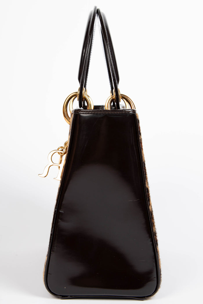 2000s Christian Dior Leopard Print Medium Lady Dior
