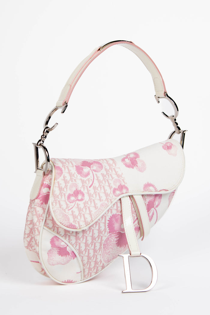 RARE 2000s Christian Dior Galliano Pink Cherry Blossom Saddle Bag