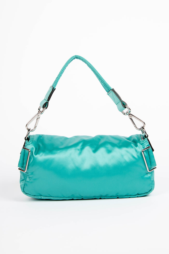 2020s Fendi Blue Silk Multi-Pocket Baguette Shoulder Bag