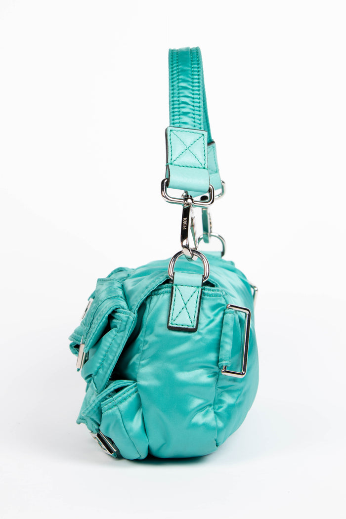 2020s Fendi Blue Silk Multi-Pocket Baguette Shoulder Bag