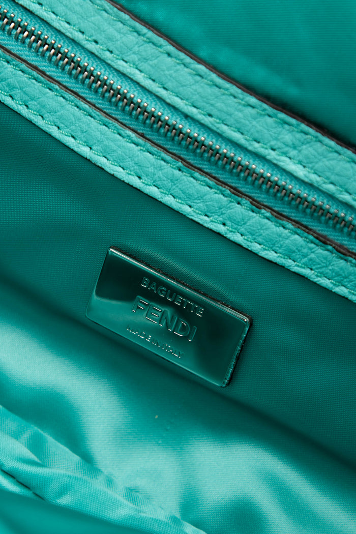 2020s Fendi Blue Silk Multi-Pocket Baguette Shoulder Bag