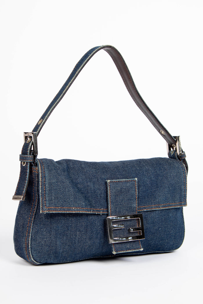 Vintage Fendi Dark Denim Baguette Shoulder Bag