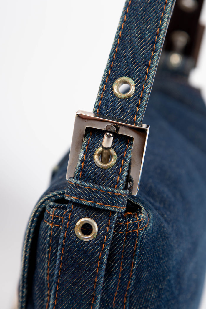 Vintage Fendi Dark Denim Baguette Shoulder Bag