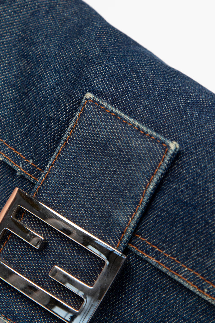 Vintage Fendi Dark Denim Baguette Shoulder Bag