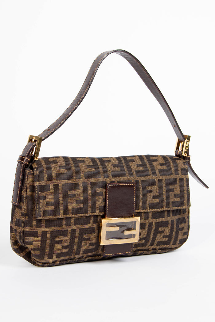 RARE 90s Fendi Zucca Baguette Monogram Shoulder Bag GHW
