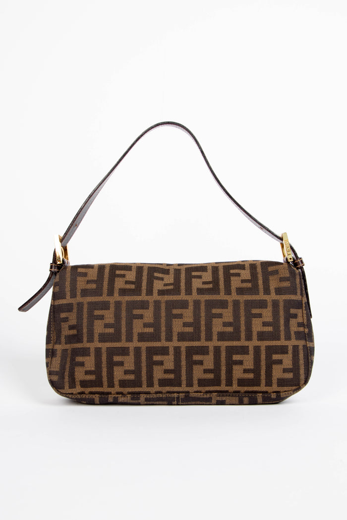 RARE 90s Fendi Zucca Baguette Monogram Shoulder Bag GHW