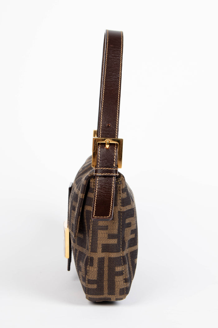 RARE 90s Fendi Zucca Baguette Monogram Shoulder Bag GHW