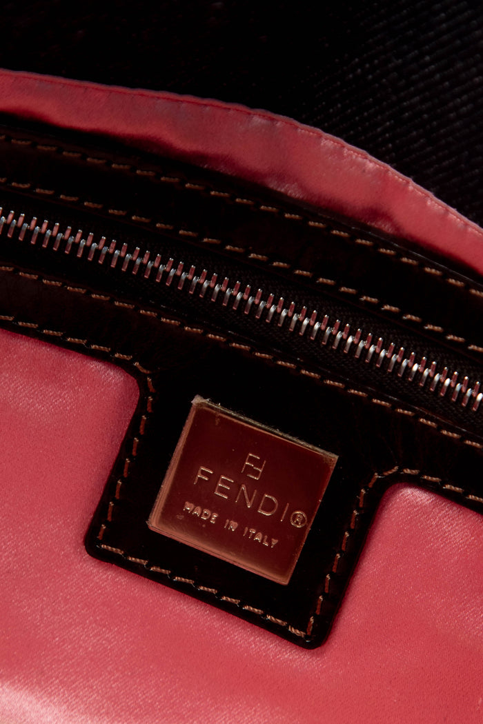 Vintage Fendi Denim Baguette with Mesh Rose Appliqué