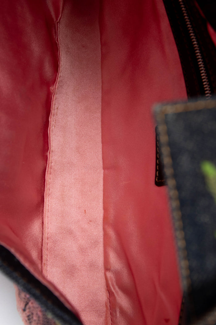 Vintage Fendi Denim Baguette with Mesh Rose Appliqué
