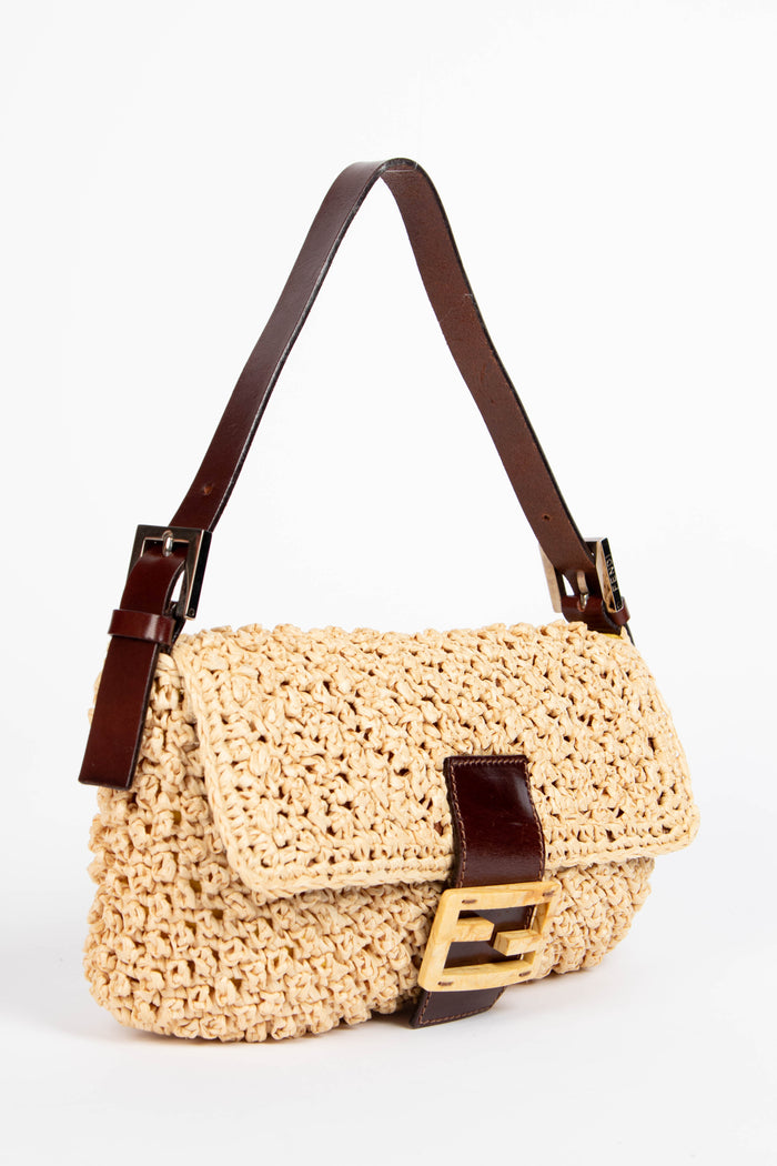 SUPER RARE Vintage Fendi Raffia Baguette Shoulder Bag