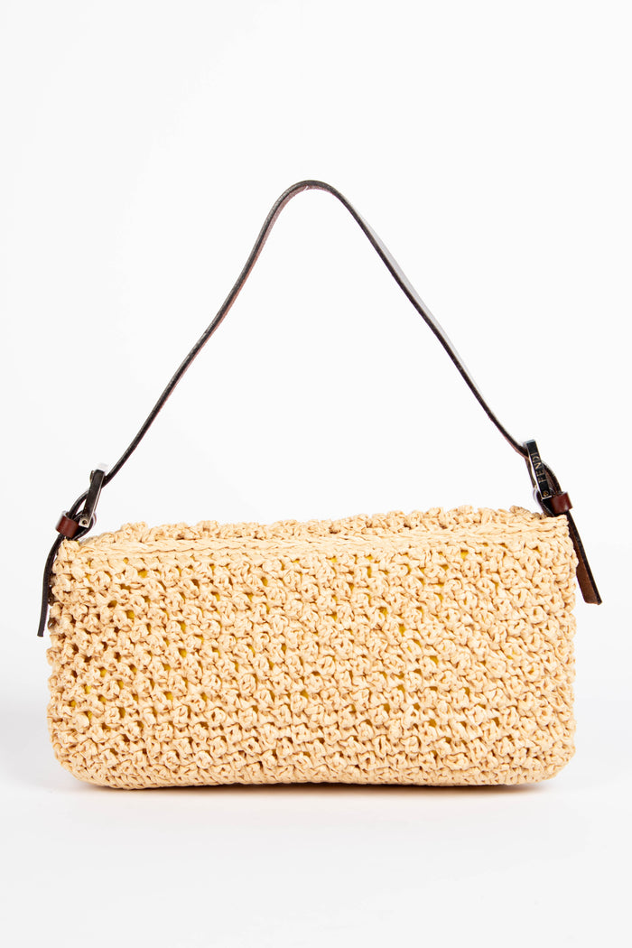 SUPER RARE Vintage Fendi Raffia Baguette Shoulder Bag