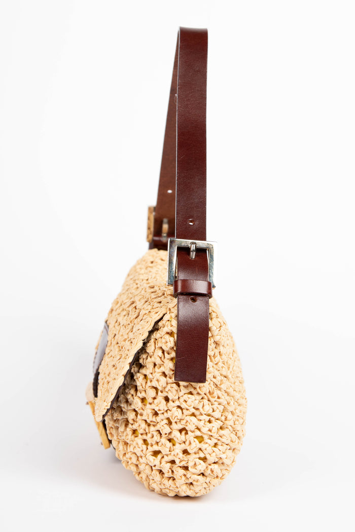 SUPER RARE Vintage Fendi Raffia Baguette Shoulder Bag