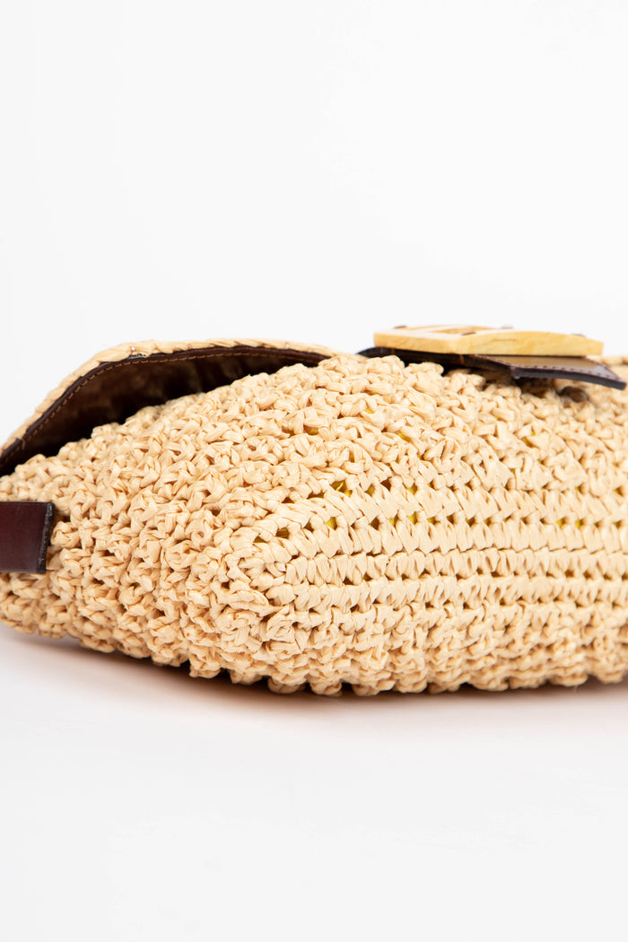 SUPER RARE Vintage Fendi Raffia Baguette Shoulder Bag