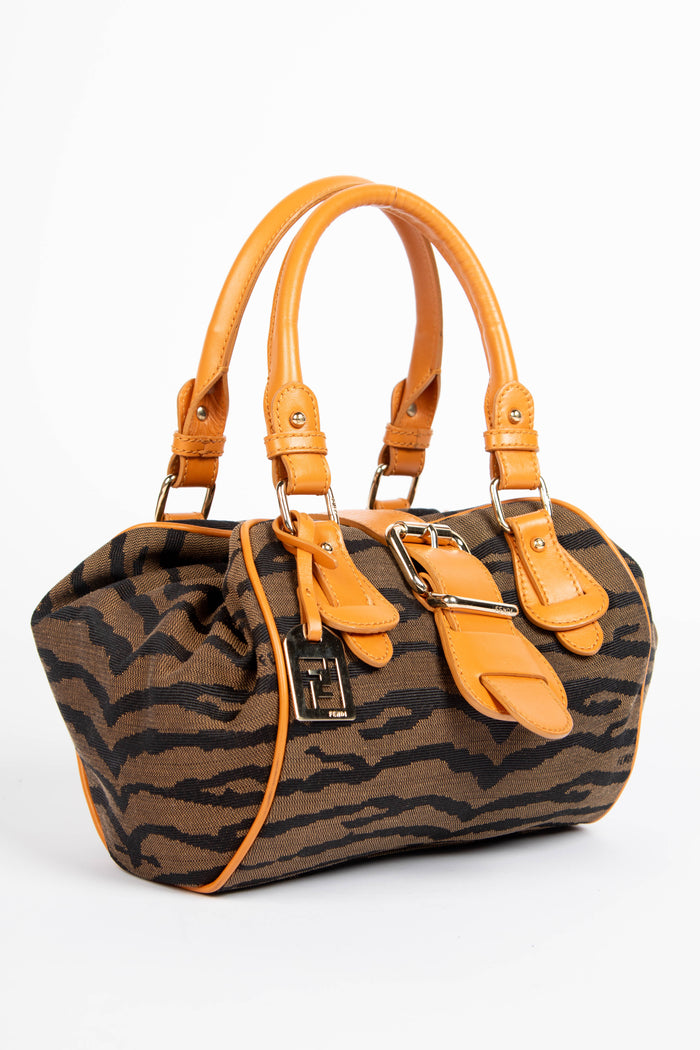 Vintage Fendi Tiger Print Canvas Top Handle Bag